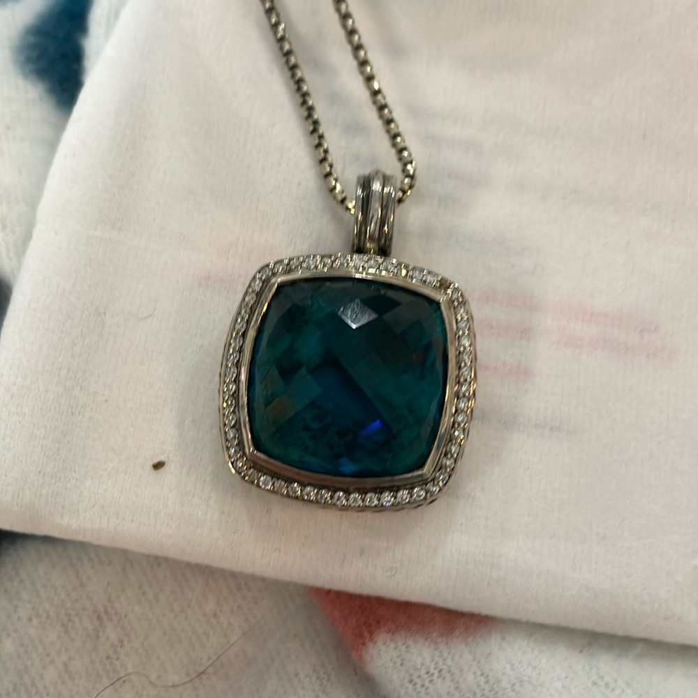 Absolutely Beautiful David Yurman Hampton Blue Topaz Pendant with Diamonds.